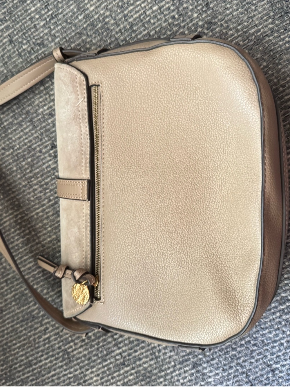 Parfois Taupe Faux Suede & Pebbled Faux Leather Crossbody Saddle Bag - Picture 7 of 9